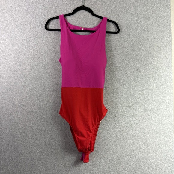 summersalt Other - SummerSalt Color Block Lava Hibiscus Swimsuit Barbie High Neck Tie Pink Red 14
